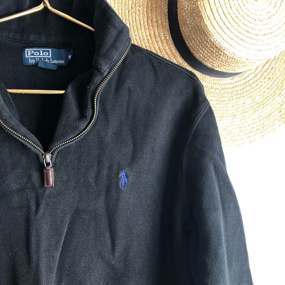 Y2k Vintage Polo Ralph Lauren oversized black pullover half zip sweater top - Picture 4 of 5